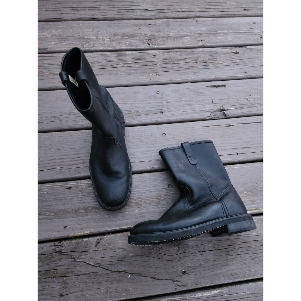 Vintage 70s Mason Western Boots Black Leather Pull On Biker Work Mens 8E2 Wide